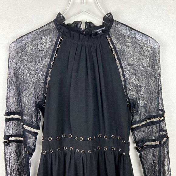 ASOS WAREHOUSE | Long Lace Sleeves Skater Dress in Black 4 - Picture 3 of 11